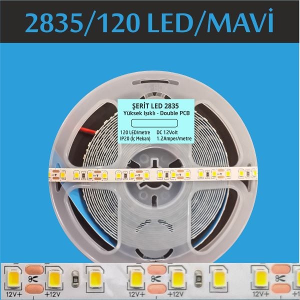 2835 Şerit Led | 120 Led | Mavi